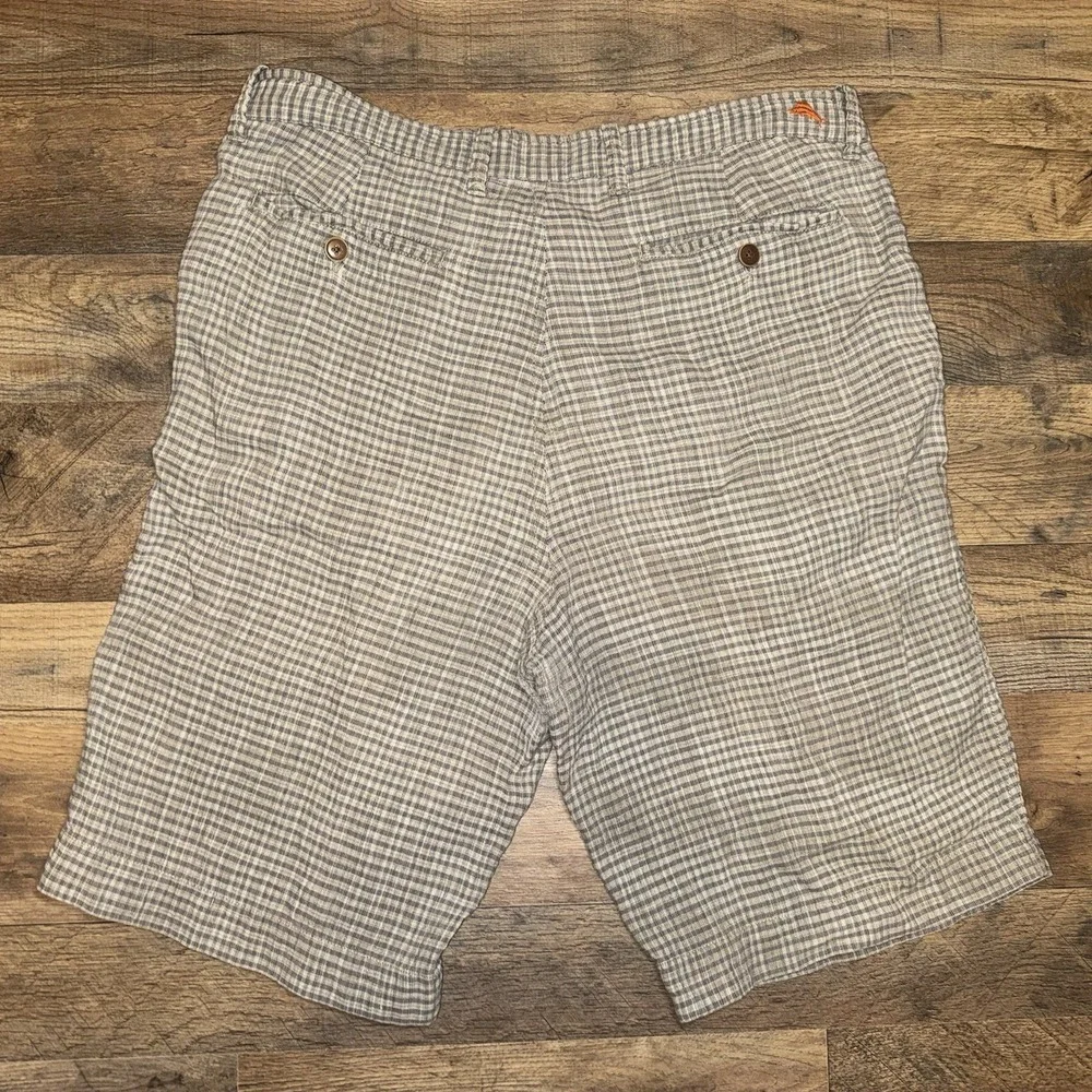 Tommy Bahama Men Weekend Shorts 33 Linen Tan Plaid Woven Beach Tropical
